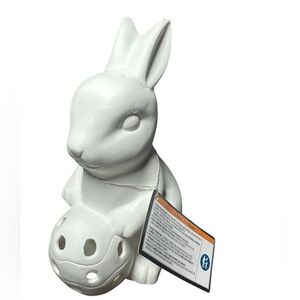 White Ceramic Bunny Figurine, egg lights up, new with tags